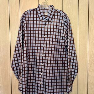 Peter Millar Blue and Brown Grid Pattern Shirt